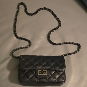 Quilted Black Leather Chain Crossbody Bag